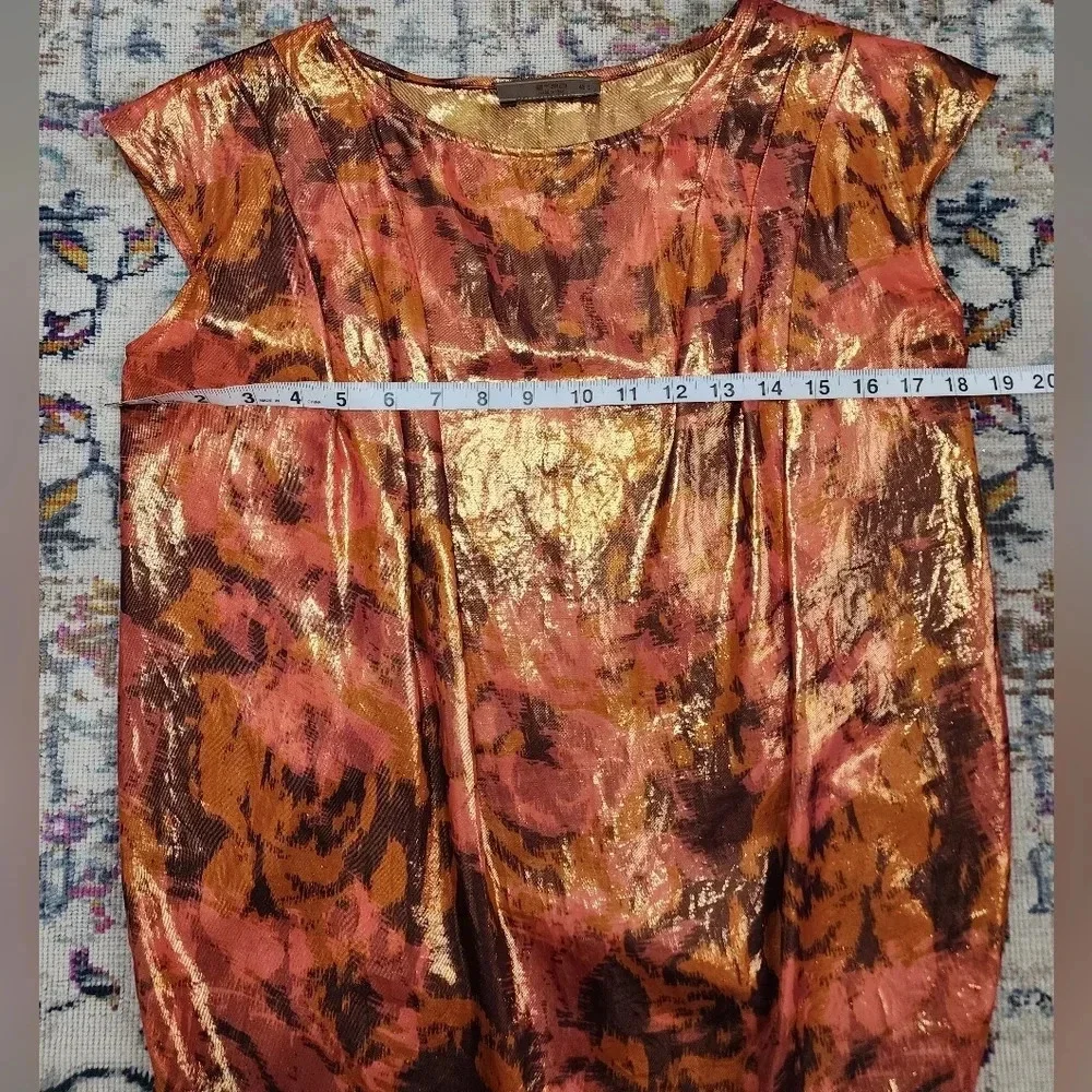 ETRO Womens Metallic Iridescent Golden Cap Sleeve Italian Lightweight Blouse Sm - Picture 12 of 12